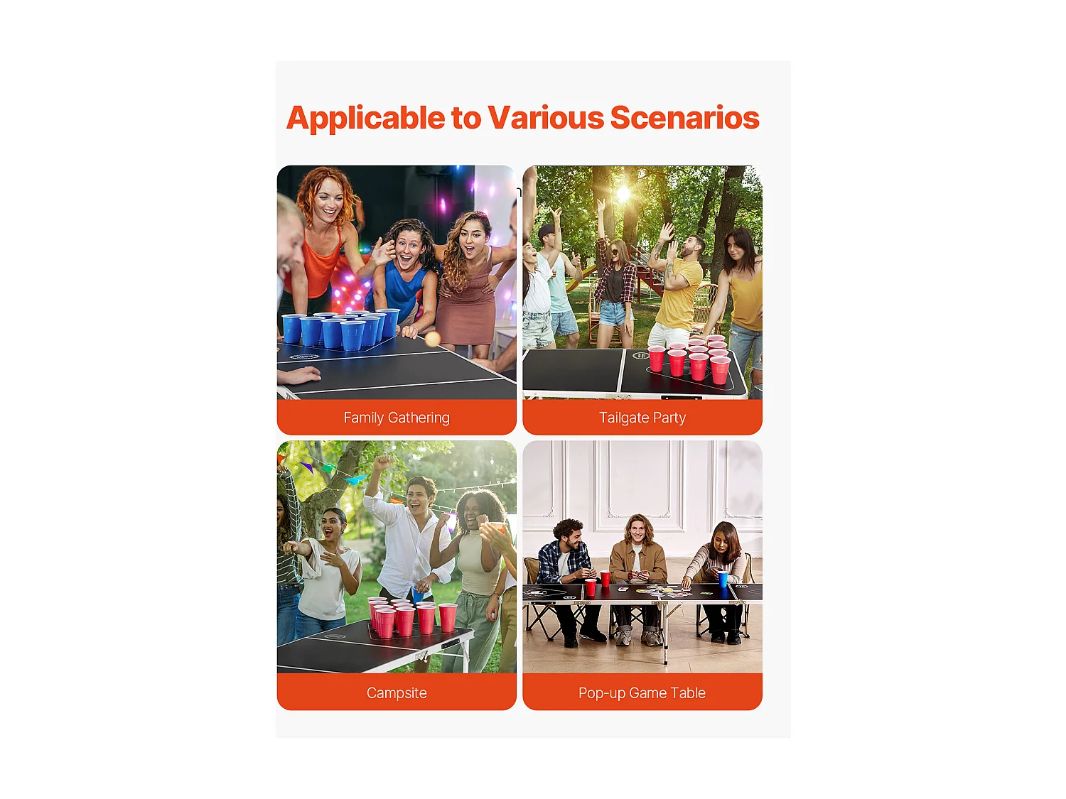 Stół do Beer-Pong Zwijany SucceBuy, 2,4 m, Przenośna Gra na Imprezę z Ręczką, do Biura, na Imprezę, w Podróż i na Kemping