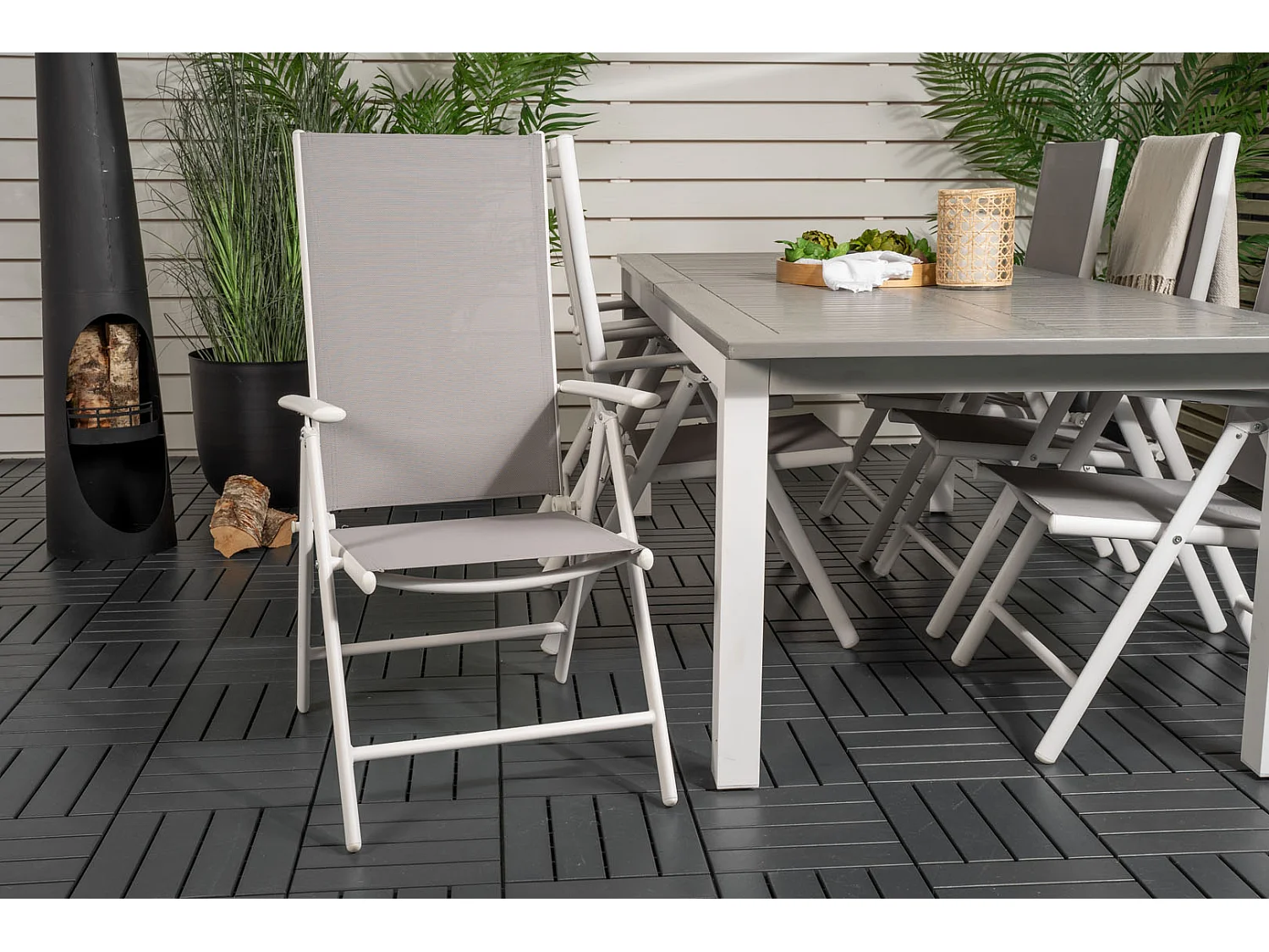 Break Chaise de jardin réglable, 5 positions, blanc, gris.