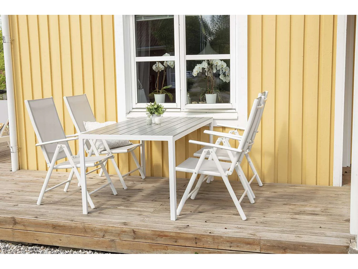 Break Chaise de jardin réglable, 5 positions, blanc, gris.