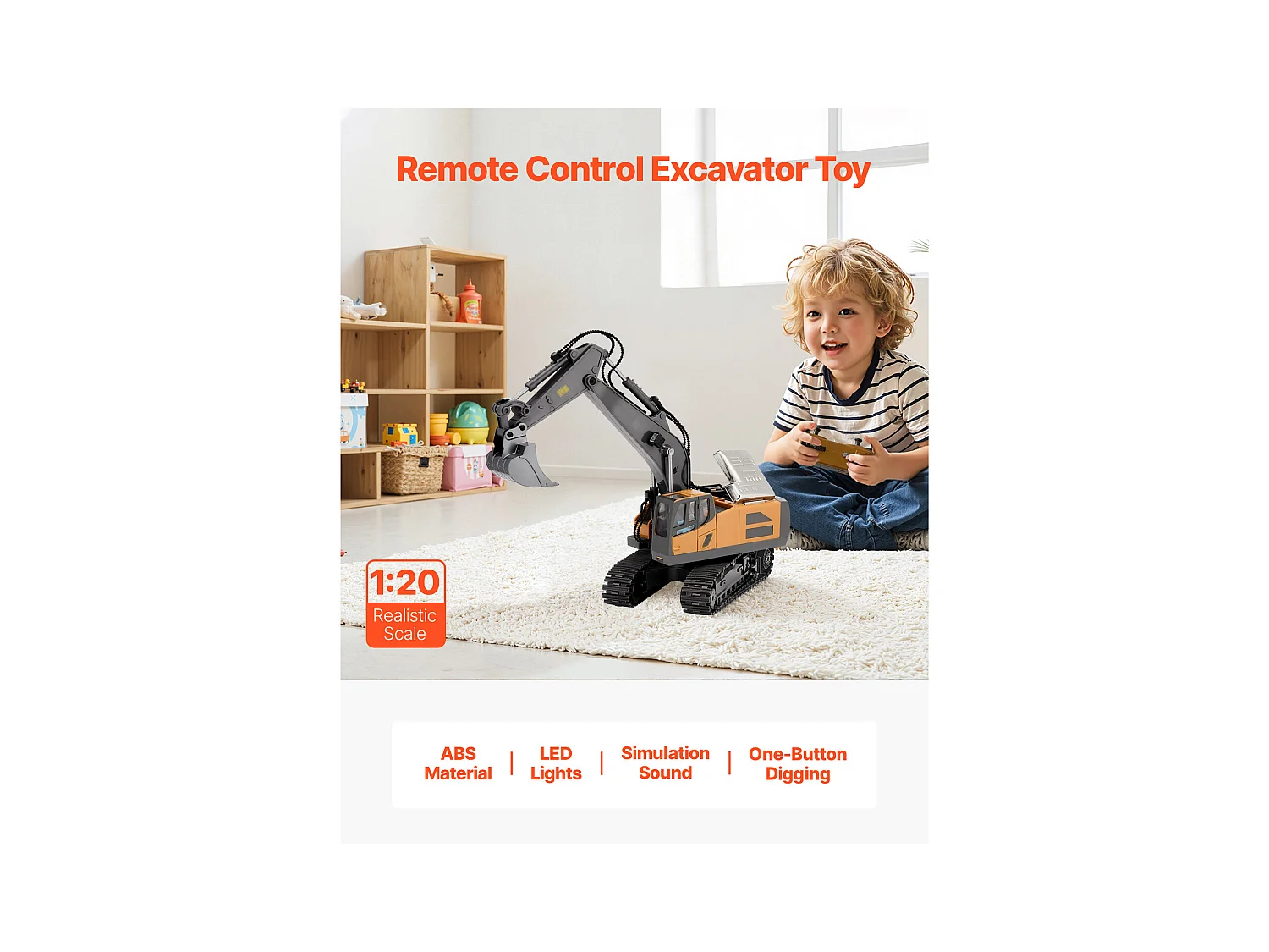Op Afstand Bestuurbare Graafmachine SucceBuy, RC-Speelgoedgraafmachine met 11 Kanalen, Schaal 1:20
