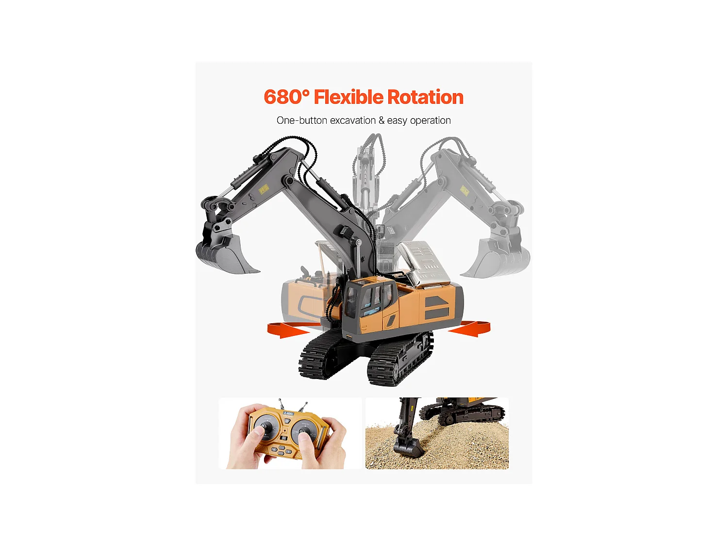 Op Afstand Bestuurbare Graafmachine SucceBuy, RC-Speelgoedgraafmachine met 11 Kanalen, Schaal 1:20