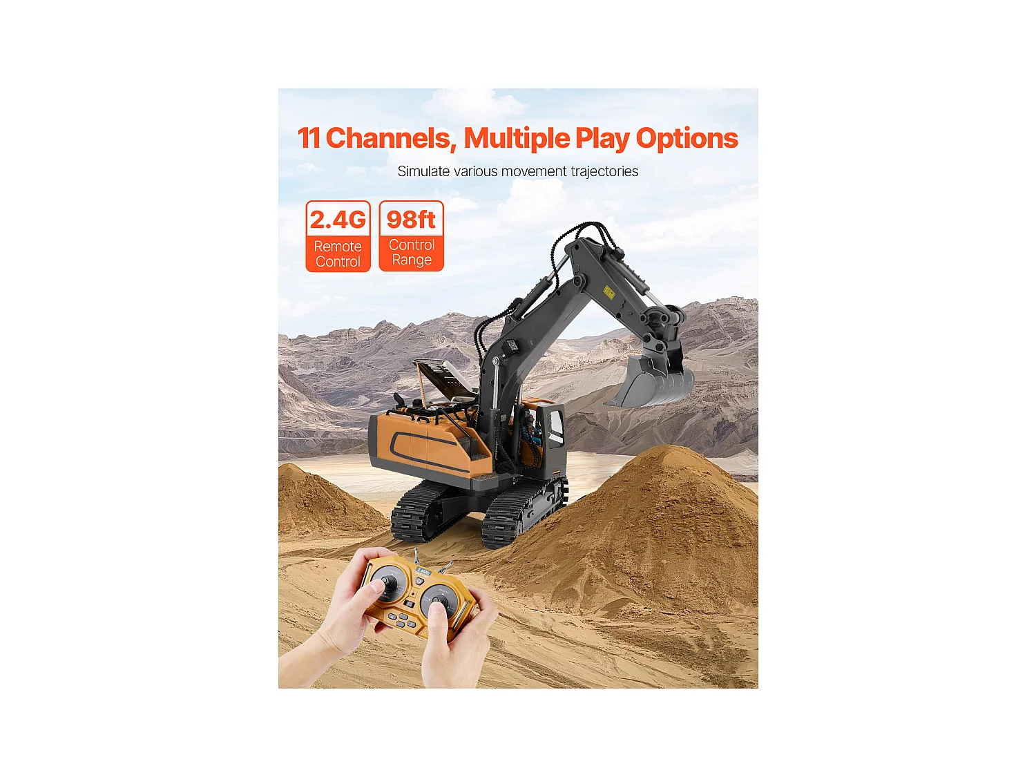 Op Afstand Bestuurbare Graafmachine SucceBuy, RC-Speelgoedgraafmachine met 11 Kanalen, Schaal 1:20
