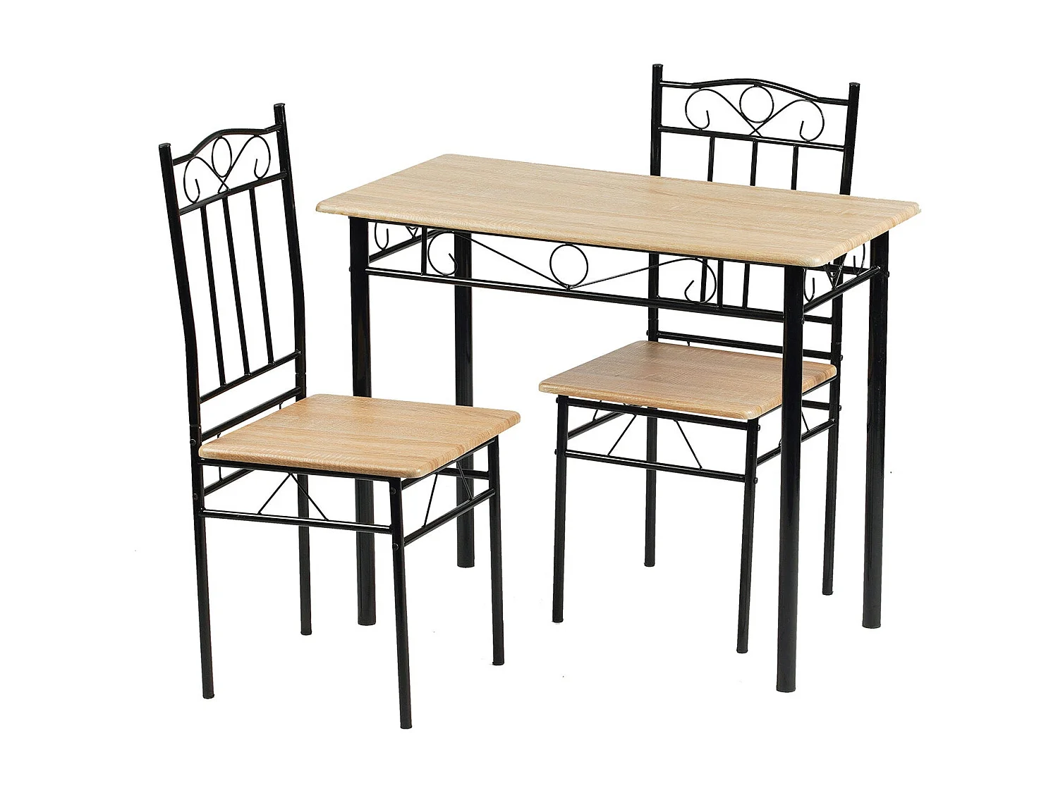 Ensemble table à manger  90x 48x 75 cm et 2 chaises - Hêtre clair et Noir - Style Industriel, pour Cuisine, Salle à Manger, Salon