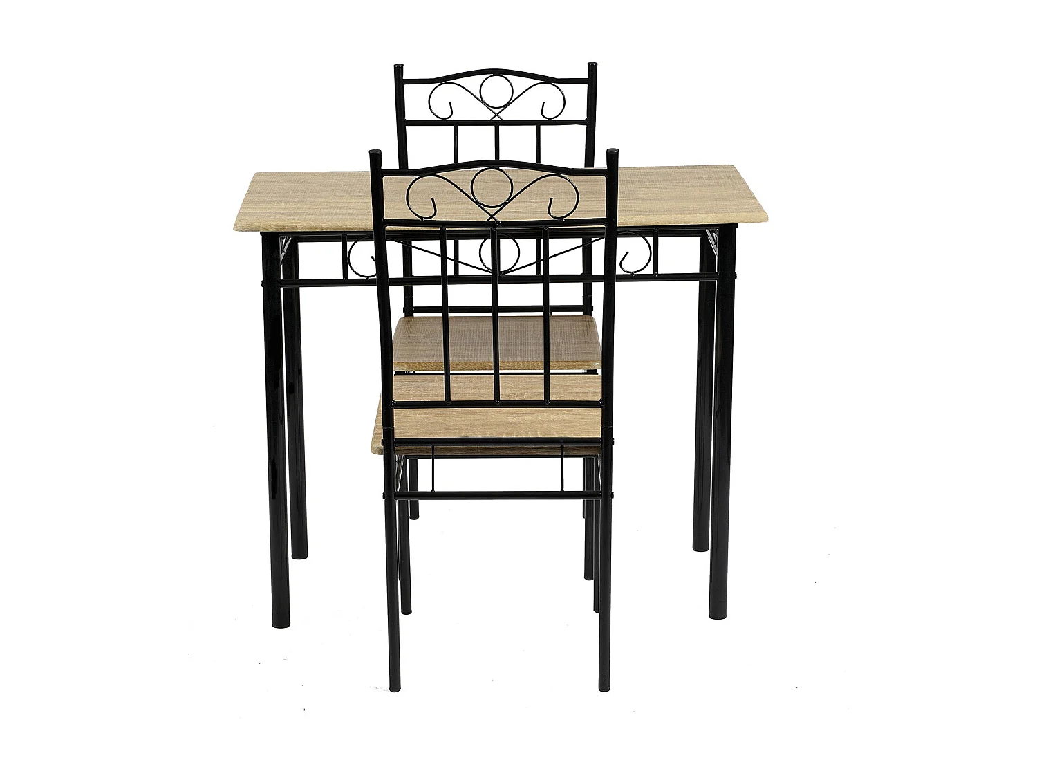 Ensemble table à manger  90x 48x 75 cm et 2 chaises - Hêtre clair et Noir - Style Industriel, pour Cuisine, Salle à Manger, Salon