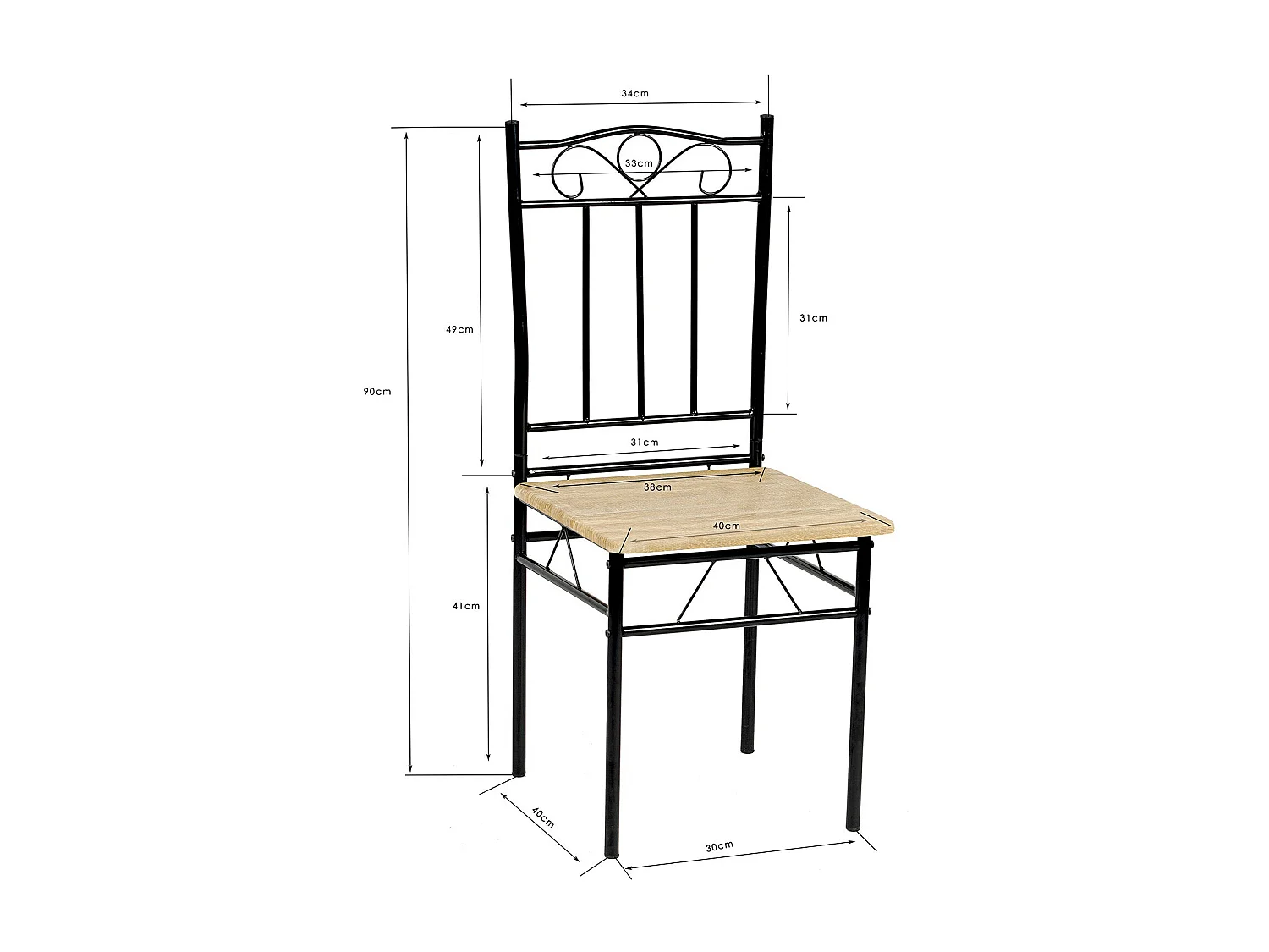 Ensemble table à manger  90x 48x 75 cm et 2 chaises - Hêtre clair et Noir - Style Industriel, pour Cuisine, Salle à Manger, Salon