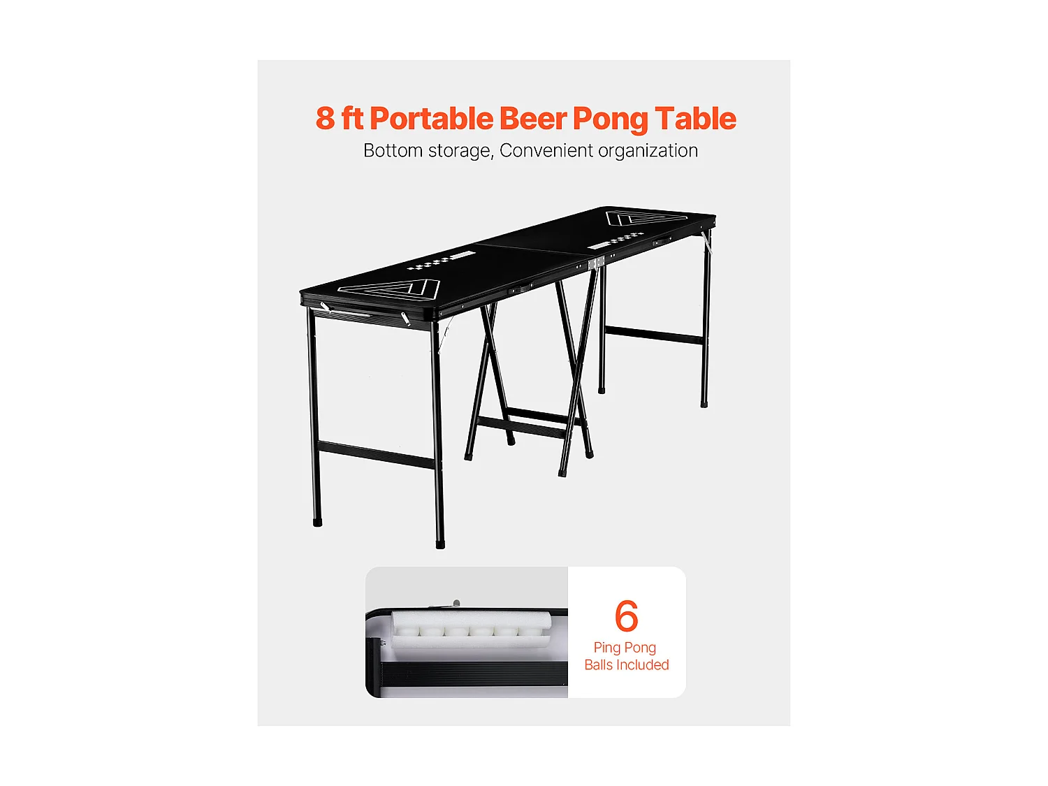 Stół do Beer-Pong Zwijany Portatywny SucceBuy, 2,4 m, z Ręczkami do Biura, na Imprezę, w Podróż i na Kemping