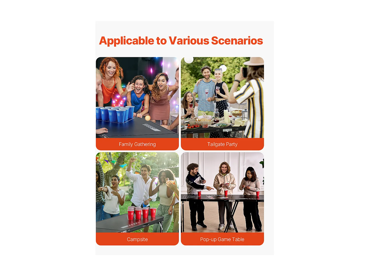 Stół do Beer-Pong Zwijany Portatywny SucceBuy, 2,4 m, z Ręczkami do Biura, na Imprezę, w Podróż i na Kemping