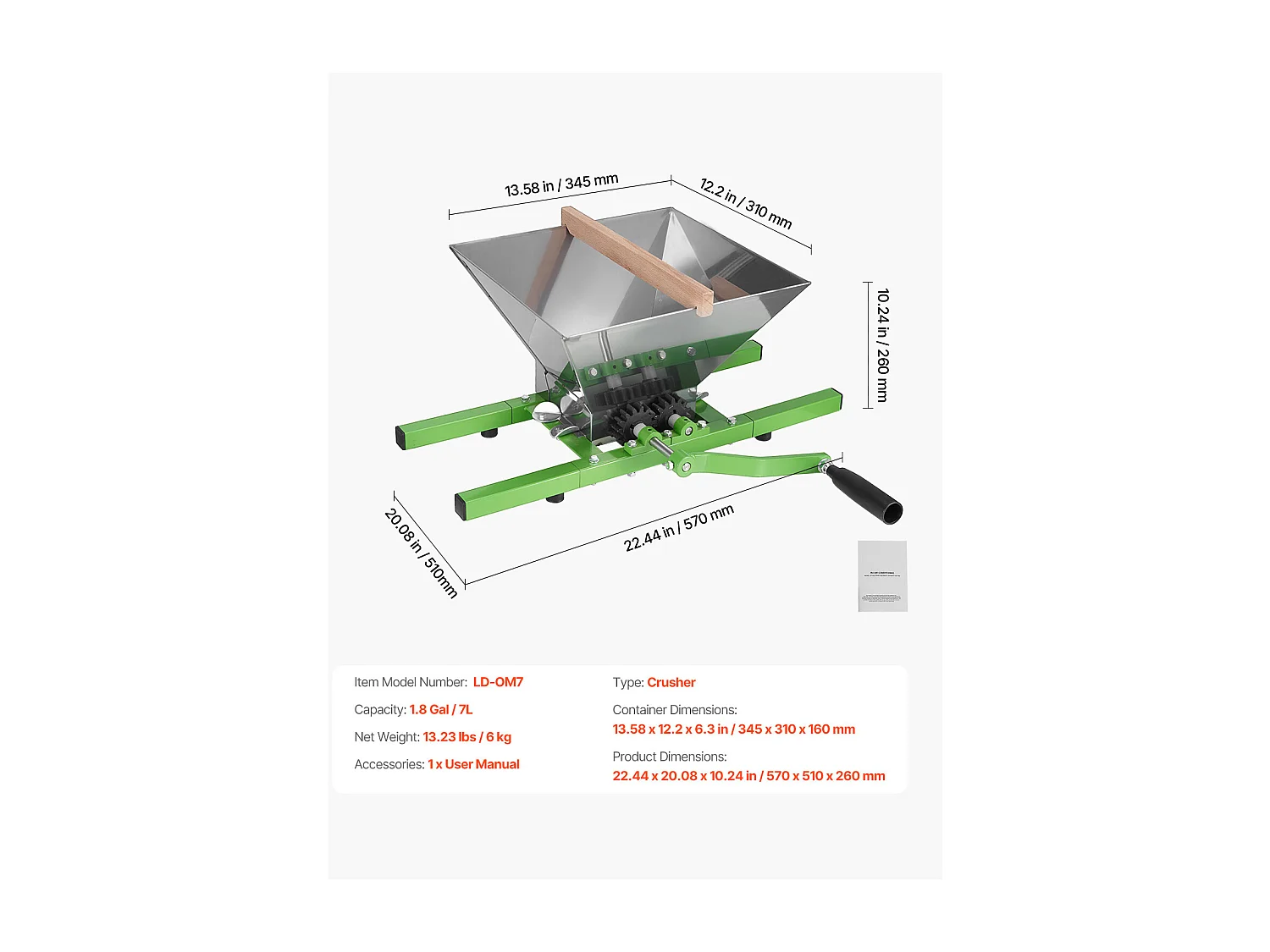 Fruchtpresse SucceBuy , Edelstahl 7 L, für Wein und Apfelwein, Ausgestattet mit Einem Rollgriff für Haus und Küche
