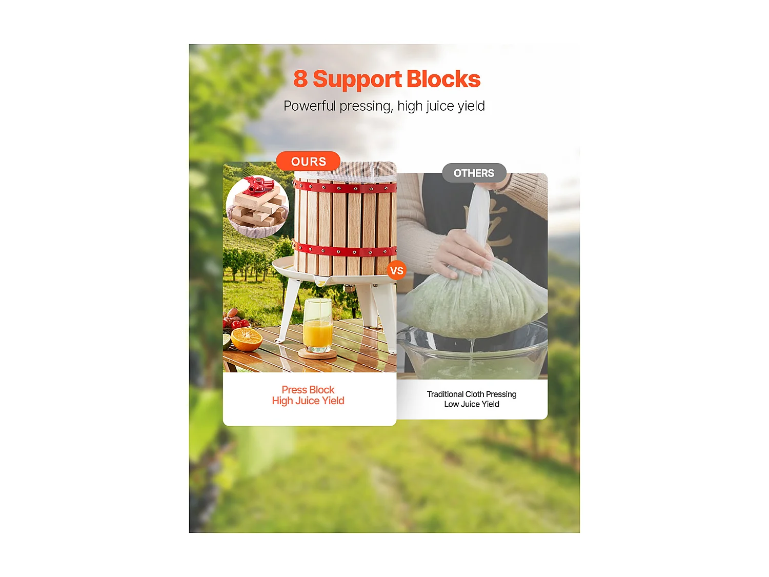 Spremiagrumi Manuale per Frutta e Vino SucceBuy, con Cesto di Legno 18L, per Produzione di Succo