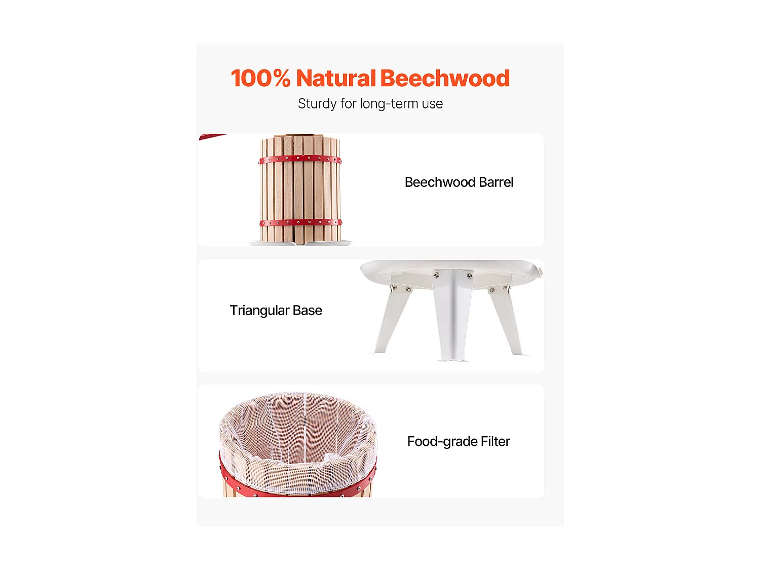 Spremiagrumi Manuale per Frutta e Vino SucceBuy, con Cesto di Legno 18L, per Produzione di Succo