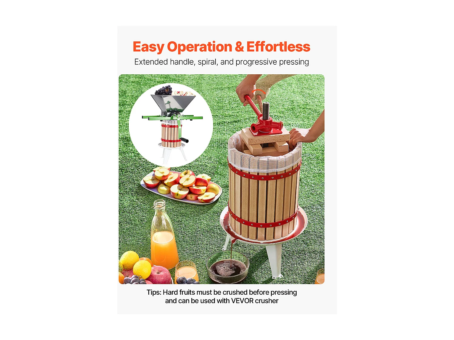 Spremiagrumi Manuale per Frutta e Vino SucceBuy, con Cesto di Legno 18L, per Produzione di Succo
