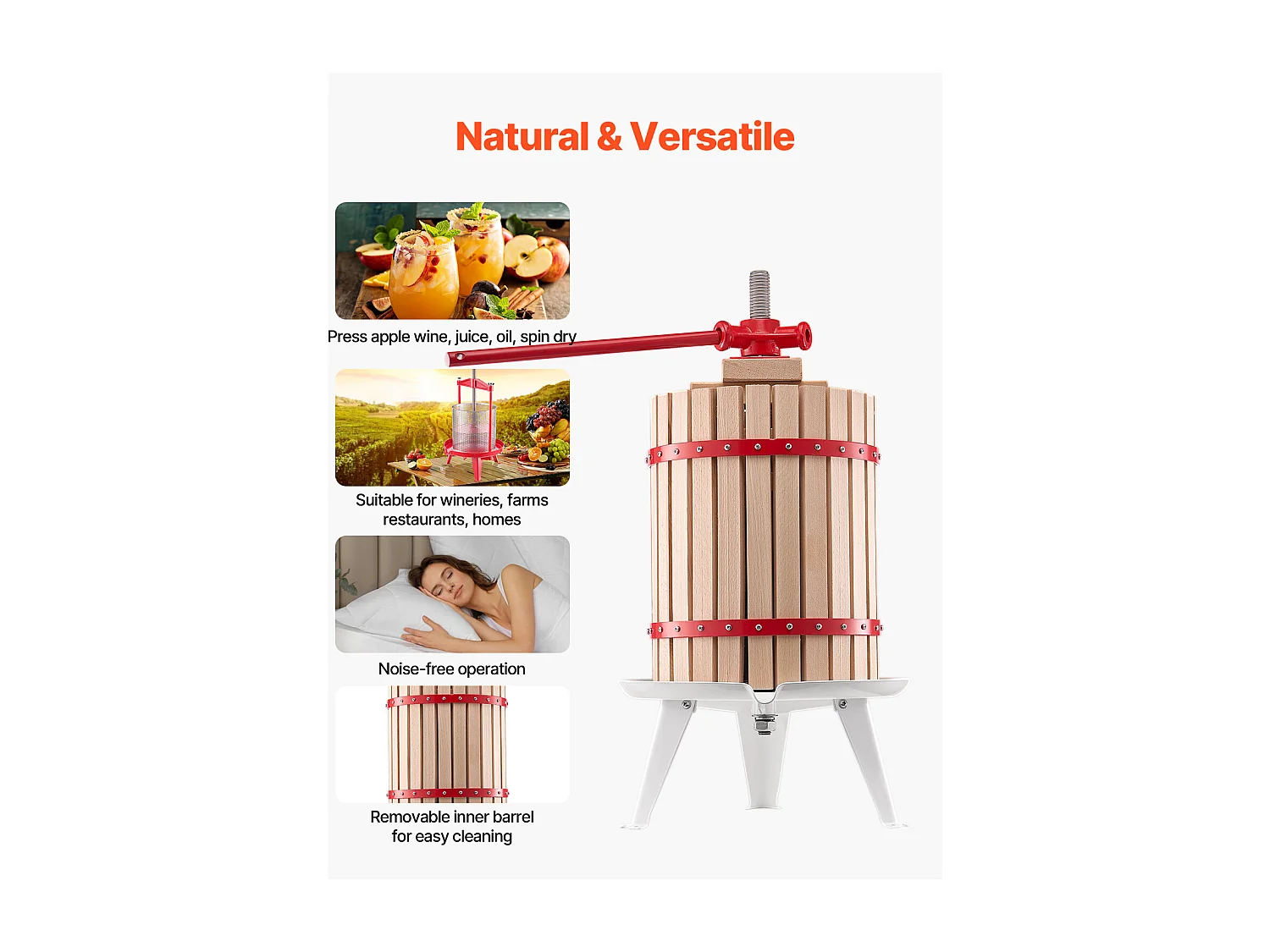 Spremiagrumi Manuale per Frutta e Vino SucceBuy, con Cesto di Legno 18L, per Produzione di Succo