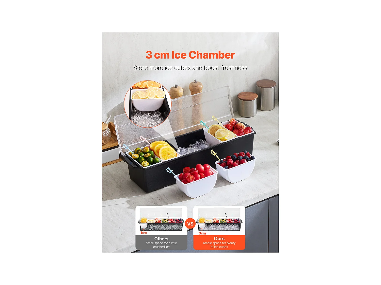 Distributeur d'Épices Réfrigéré SucceBuy, avec 6 Compartiments et Couvercle, 50,3x16,5x11,7 cm