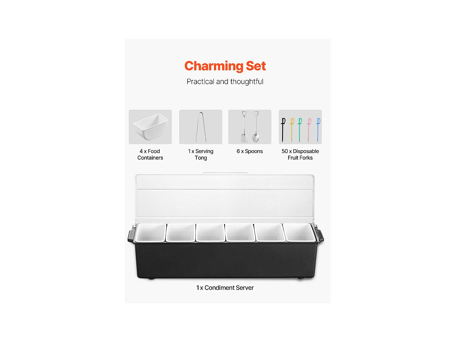 Distributeur d'Épices Réfrigéré SucceBuy, avec 6 Compartiments et Couvercle, 50,3x16,5x11,7 cm