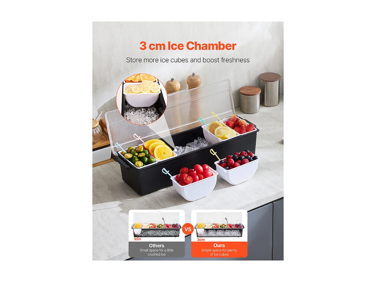 Distributeur d'Épices Réfrigéré SucceBuy, avec 6 Compartiments et Couvercle, 50,3x16,5x11,7 cm