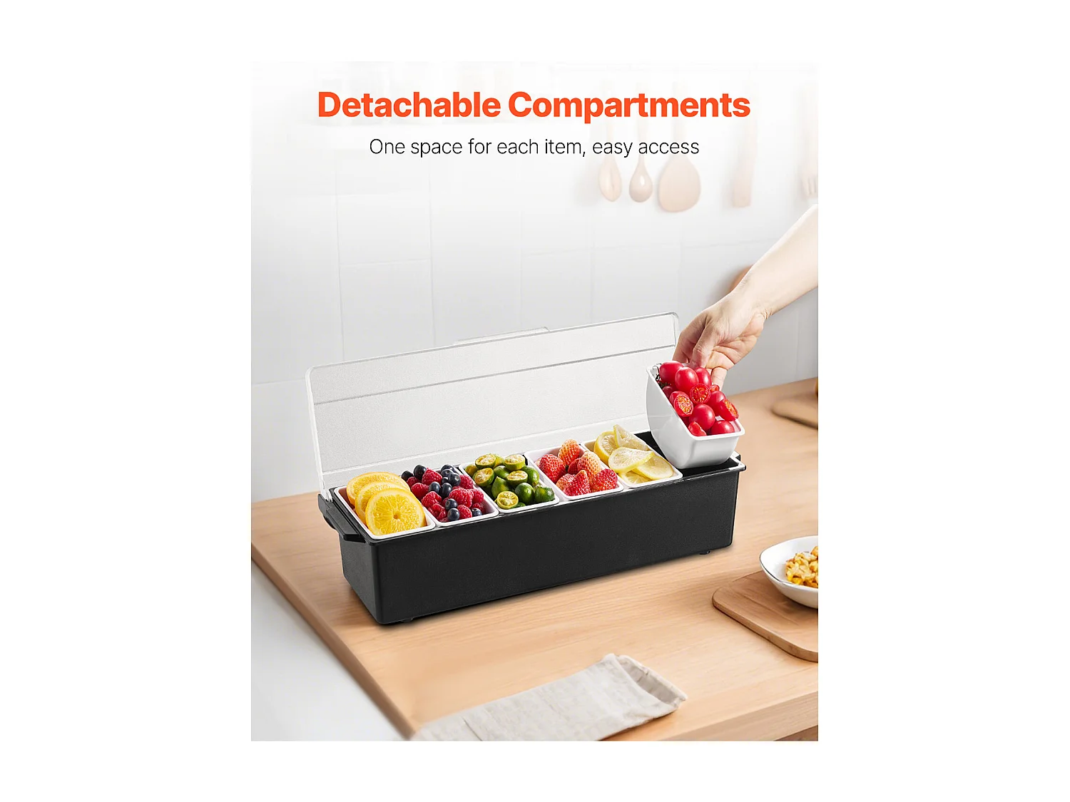 Distributeur d'Épices Réfrigéré SucceBuy, avec 6 Compartiments et Couvercle, 50,3x16,5x11,7 cm