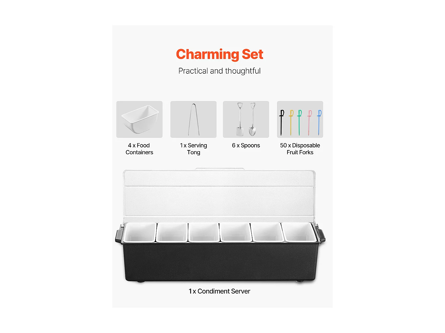 Distributeur d'Épices Réfrigéré SucceBuy, avec 6 Compartiments et Couvercle, 50,3x16,5x11,7 cm