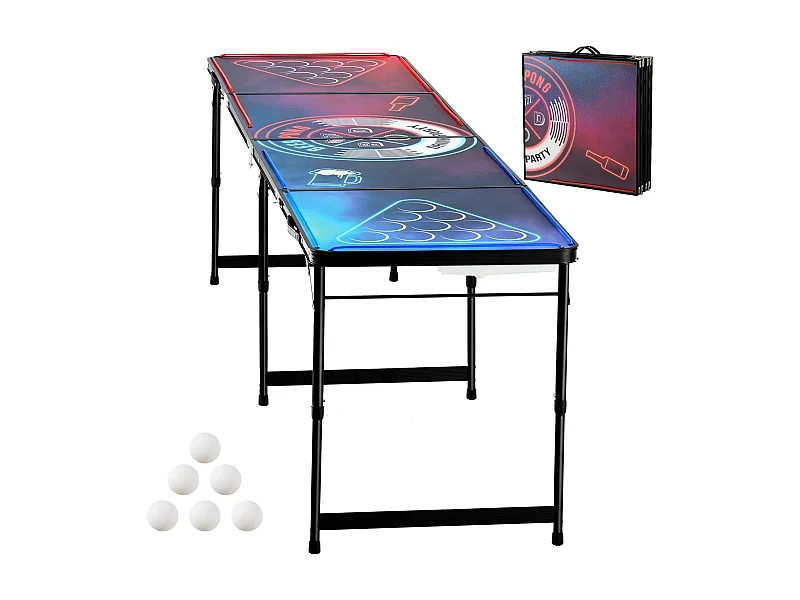 Table de Bière-Pong Portable SucceBuy, 2,4 m, avec Poignée de Transport LED, pour Bureau, Fête de Hayon, Voyage et Camping