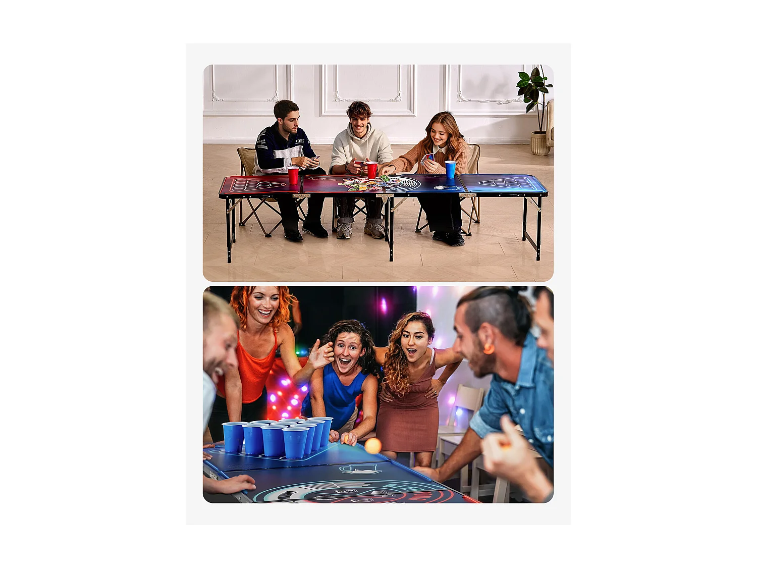 Table de Bière-Pong Portable SucceBuy, 2,4 m, avec Poignée de Transport LED, pour Bureau, Fête de Hayon, Voyage et Camping