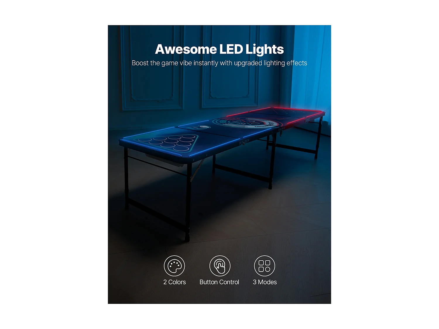 Table de Bière-Pong Portable SucceBuy, 2,4 m, avec Poignée de Transport LED, pour Bureau, Fête de Hayon, Voyage et Camping