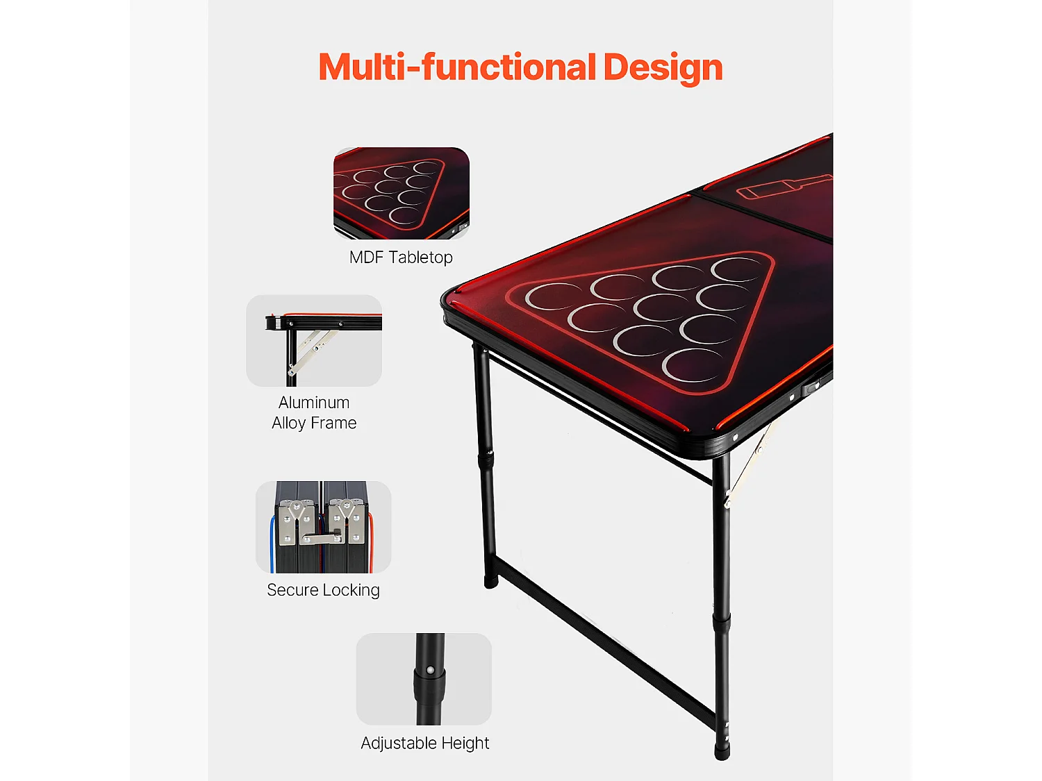 Table de Bière-Pong Portable SucceBuy, 2,4 m, avec Poignée de Transport LED, pour Bureau, Fête de Hayon, Voyage et Camping