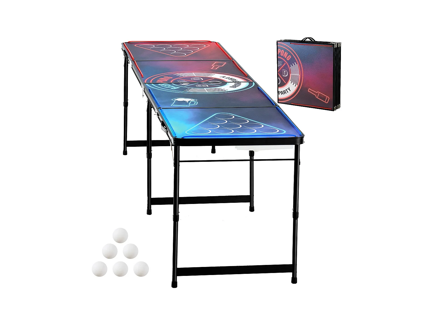 Table de Bière-Pong Portable SucceBuy, 2,4 m, avec Poignée de Transport LED, pour Bureau, Fête de Hayon, Voyage et Camping