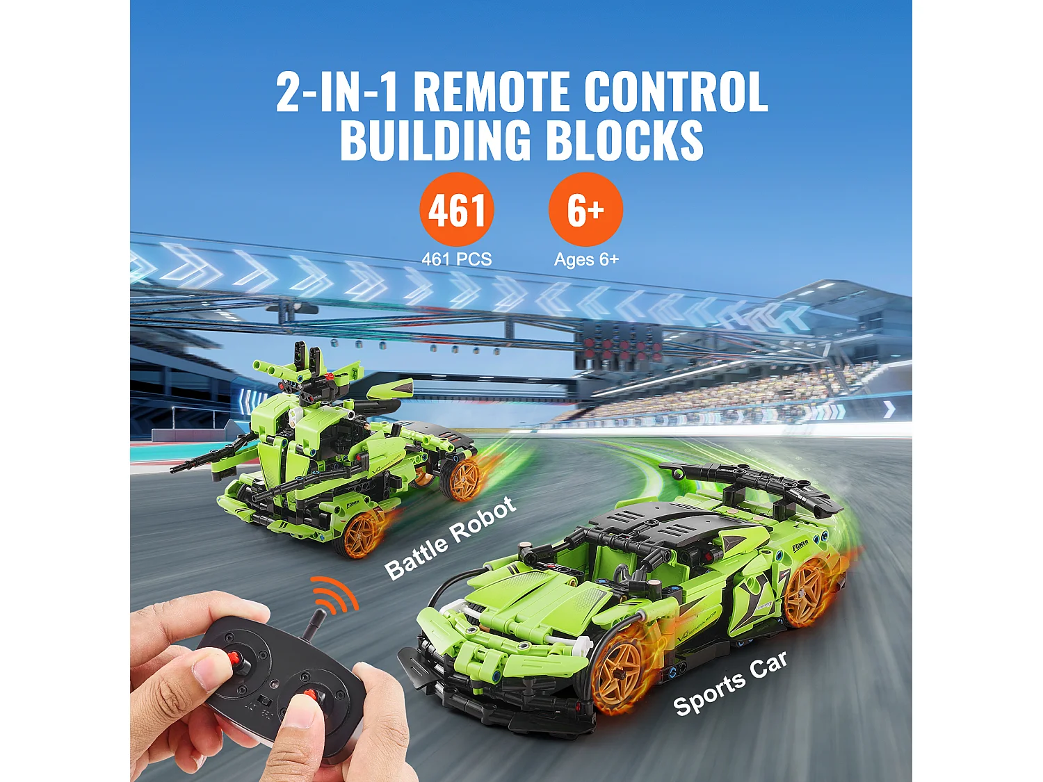 Jouets de Construction STEM SucceBuy, pour Enfants 2 en 1, 461 Pièces, Ensemble Voiture/Robot Télécommandé