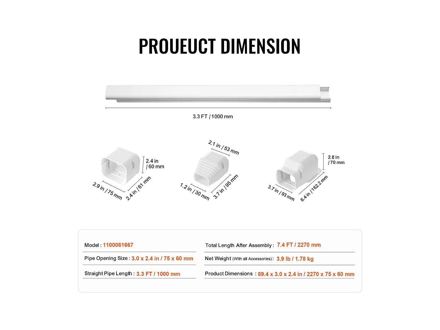 Couverture de Ligne SucceBuy en L 7.62cm de Largeur 227 cm pour Mini-Split/Climatiseur. PVC