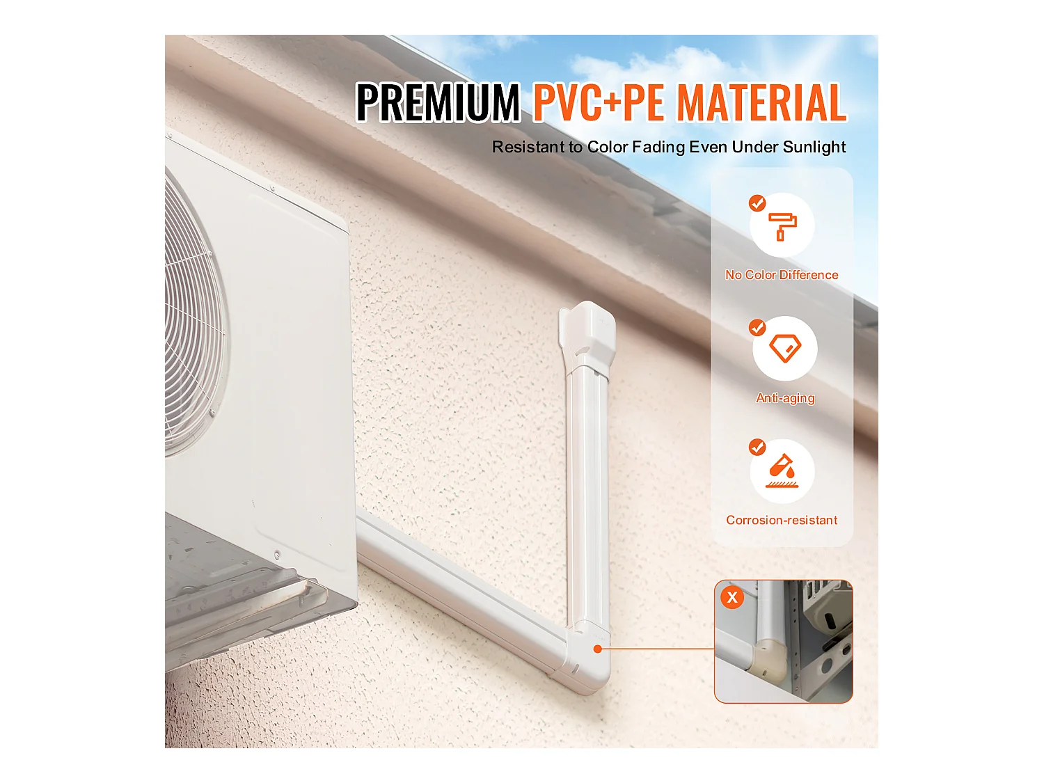 Couverture de Ligne SucceBuy en L 7.62cm de Largeur 227 cm pour Mini-Split/Climatiseur. PVC