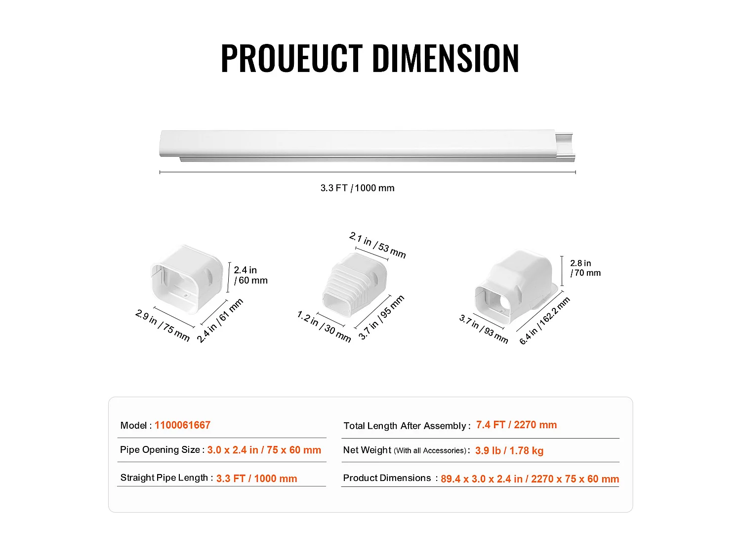 Leidingbedekking SucceBuy in L 7.62cm Breedte 227 cm voor Mini-Split/Airconditioning. PVC