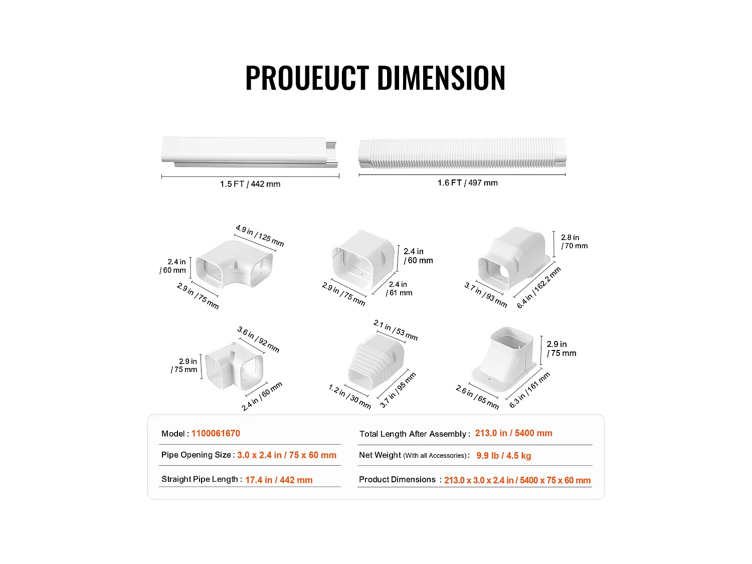 Leitungsabdeckung SucceBuy 7.62cm Breite 540 cm für Mini-Split/Klimaanlage, Dekoratives PVC für Klimaanlage, 10 Gerade Kanäle und Komponenten