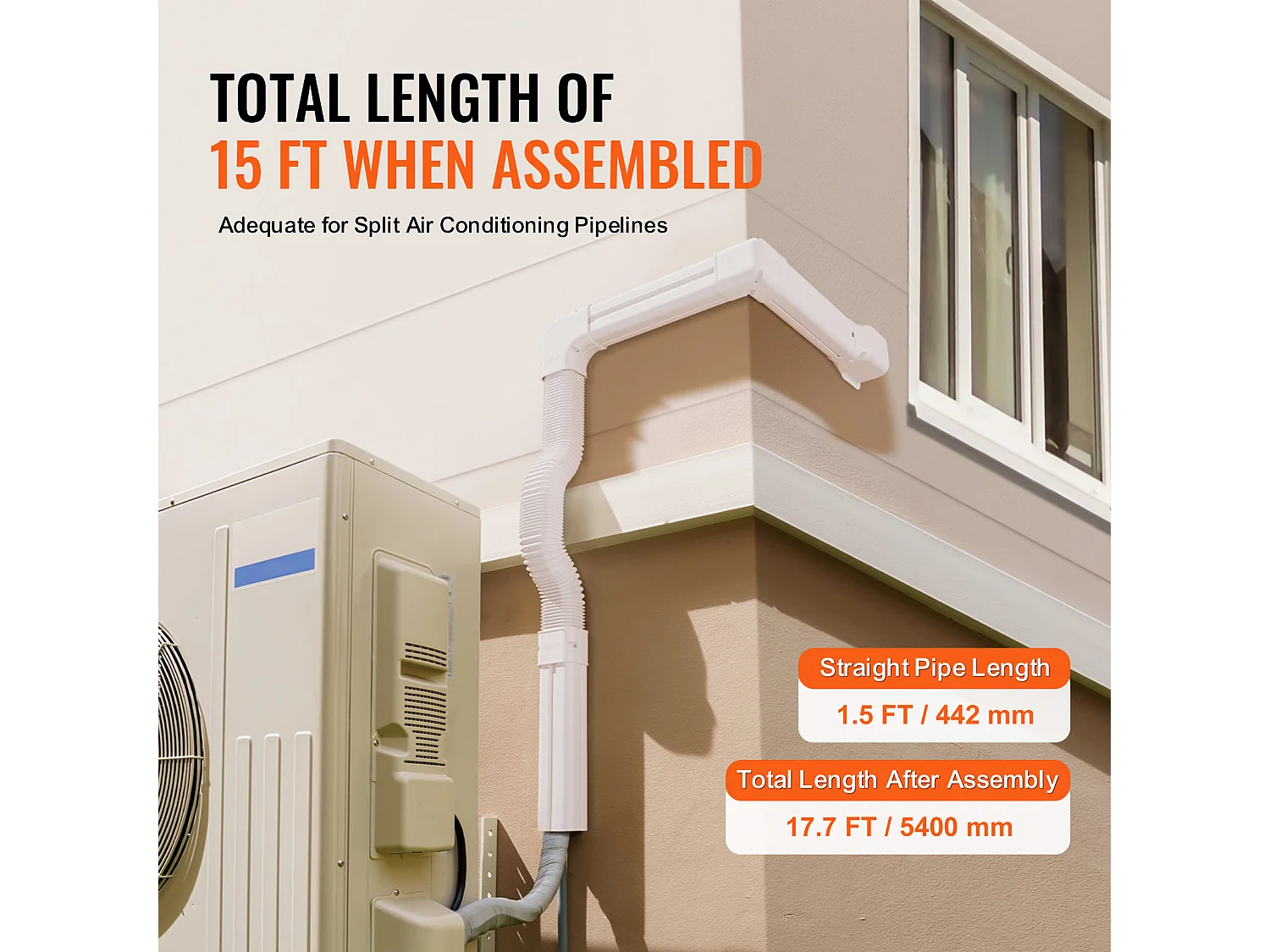 Leitungsabdeckung SucceBuy 7.62cm Breite 540 cm für Mini-Split/Klimaanlage, Dekoratives PVC für Klimaanlage, 10 Gerade Kanäle und Komponenten