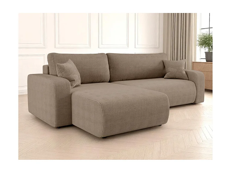 Canapé ALYA d'angle max réversible et convertible 5 places en velours côtelé - Taupe
