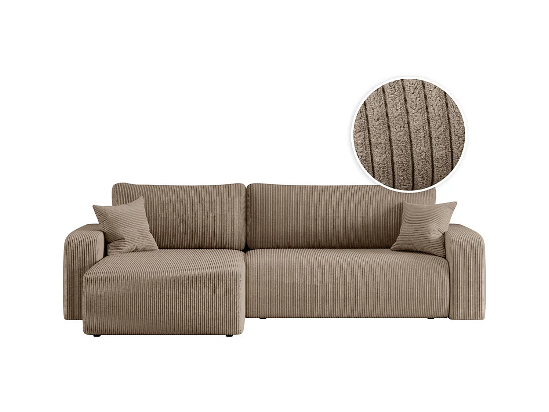 Canapé ALYA d'angle max réversible et convertible 5 places en velours côtelé - Taupe