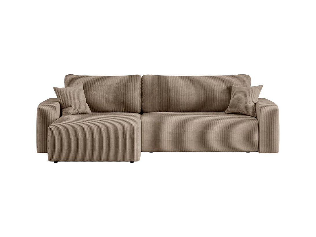Canapé ALYA d'angle max réversible et convertible 5 places en velours côtelé - Taupe