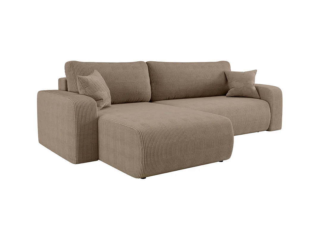 Canapé ALYA d'angle max réversible et convertible 5 places en velours côtelé - Taupe