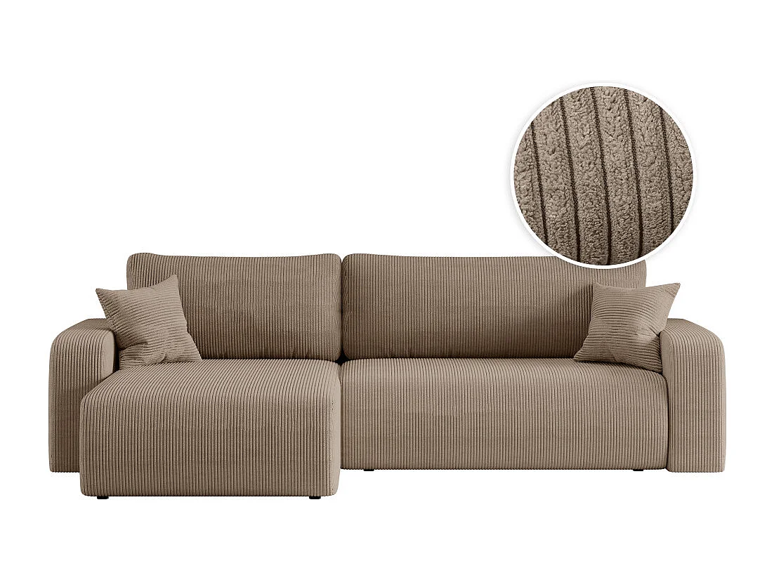 Canapé ALYA d'angle max réversible et convertible 5 places en velours côtelé - Taupe