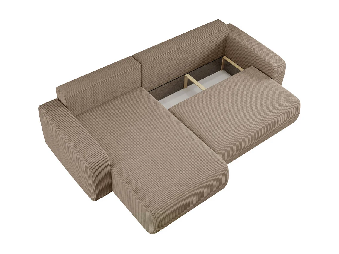 Canapé ALYA d'angle max réversible et convertible 5 places en velours côtelé - Taupe