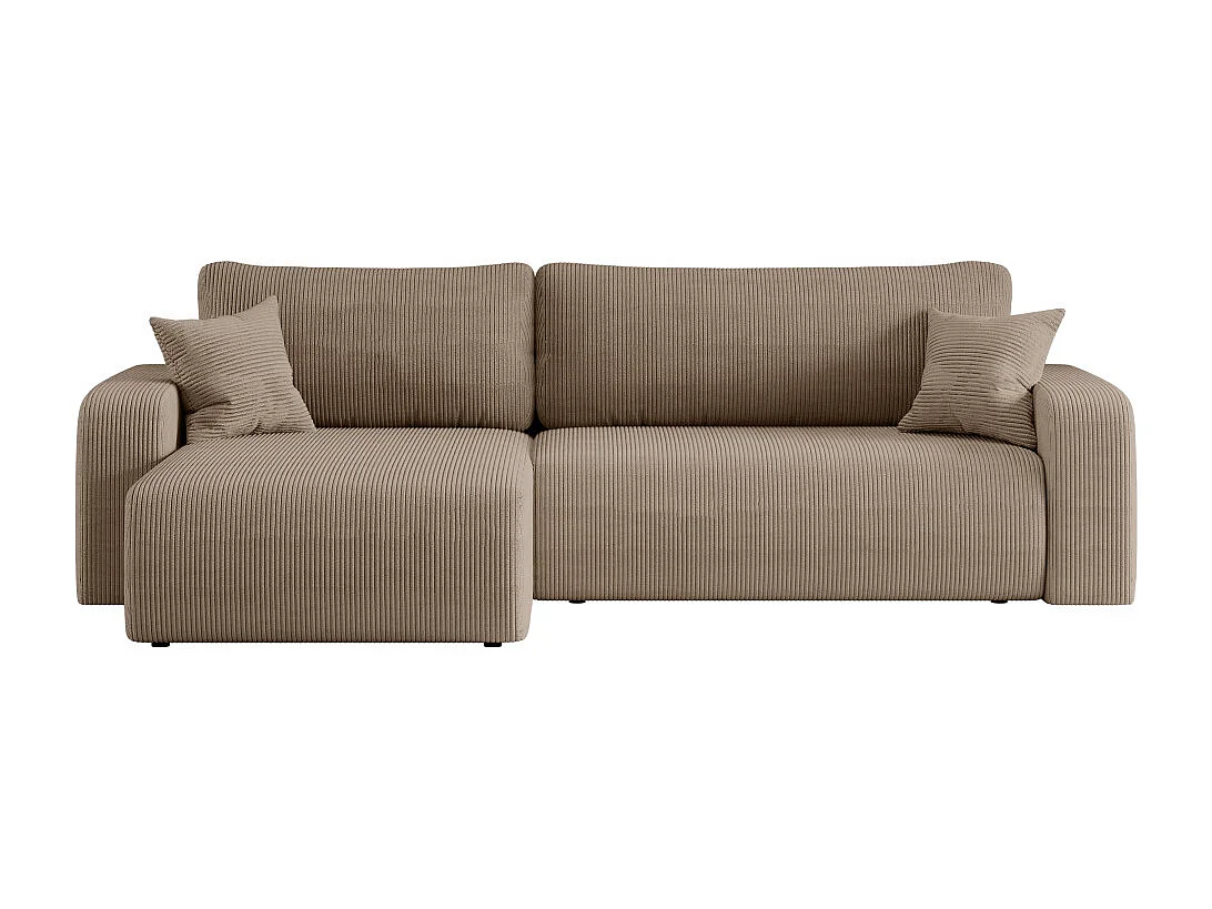 Canapé ALYA d'angle max réversible et convertible 5 places en velours côtelé - Taupe