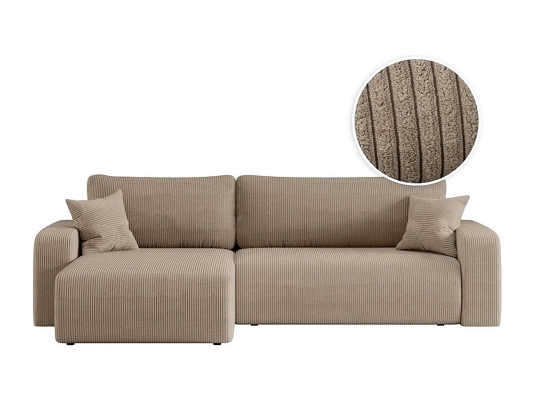 Canapé ALYA d'angle max réversible et convertible 5 places en velours côtelé - Taupe