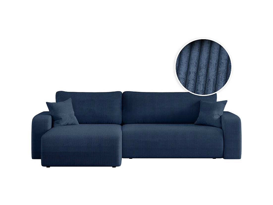 Canapé ALYA d'angle max réversible et convertible 5 places en velours côtelé - Bleu foncé