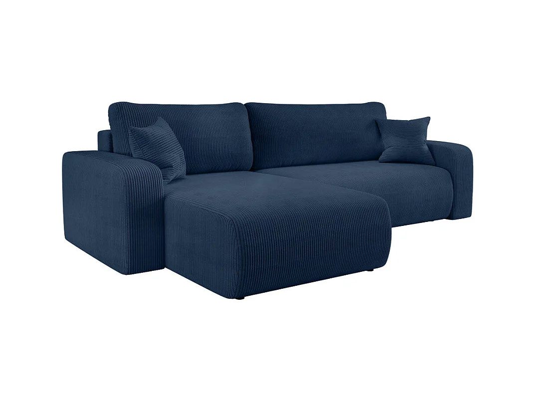 Canapé ALYA d'angle max réversible et convertible 5 places en velours côtelé - Bleu foncé