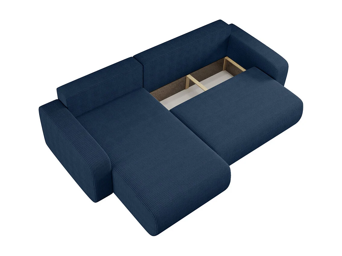 Canapé ALYA d'angle max réversible et convertible 5 places en velours côtelé - Bleu foncé