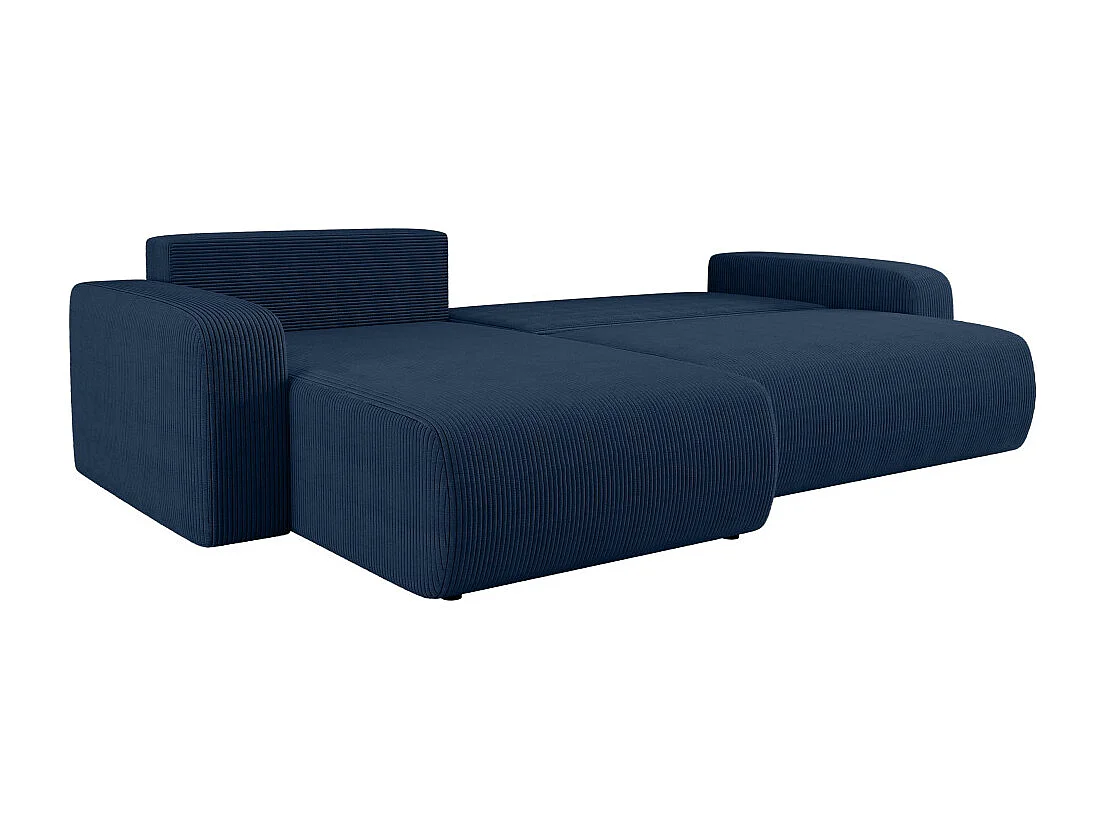 Canapé ALYA d'angle max réversible et convertible 5 places en velours côtelé - Bleu foncé