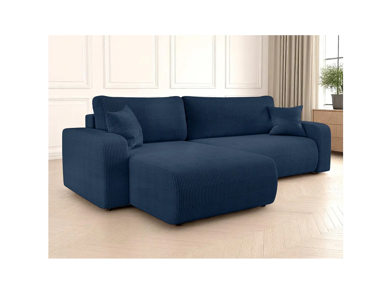 Canapé ALYA d'angle max réversible et convertible 5 places en velours côtelé - Bleu foncé