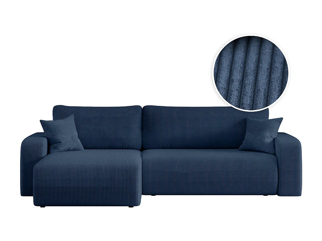 Canapé ALYA d'angle max réversible et convertible 5 places en velours côtelé - Bleu foncé