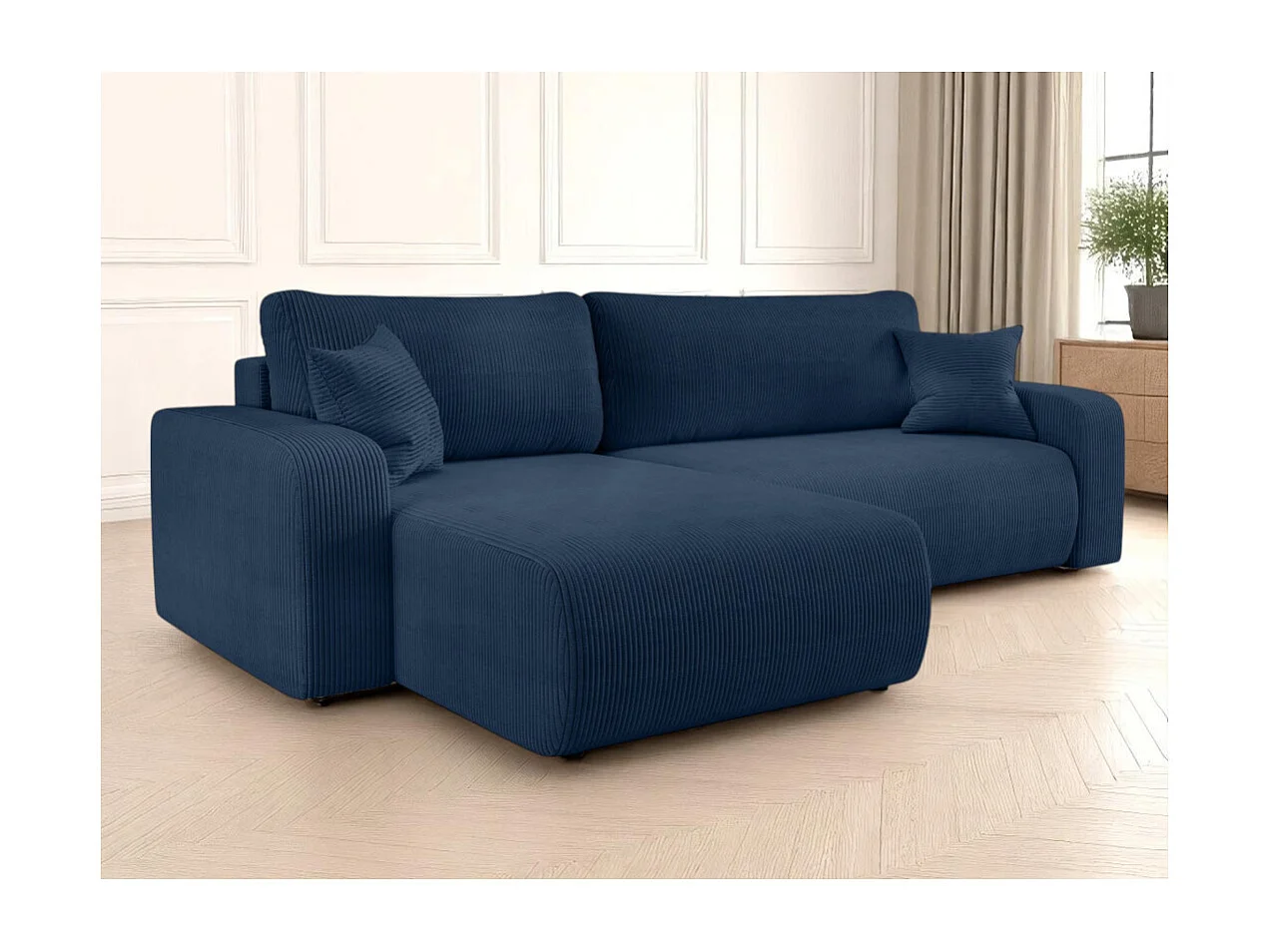 Canapé ALYA d'angle max réversible et convertible 5 places en velours côtelé - Bleu foncé