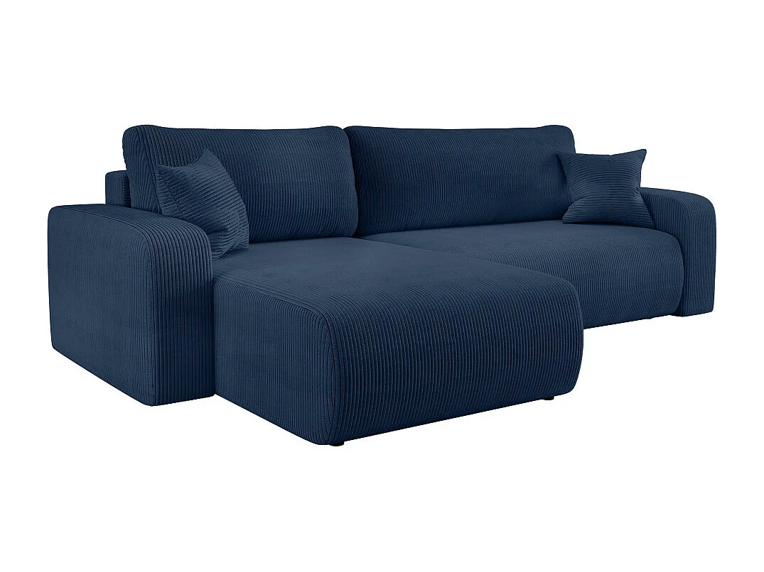 Canapé ALYA d'angle max réversible et convertible 5 places en velours côtelé - Bleu foncé