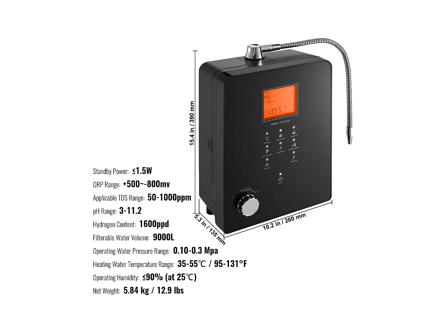 Machine de Purification d'Eau Alcaline Ioniseur SucceBuy, PH3-11.2, 9000L, LCD à Commande Tactile