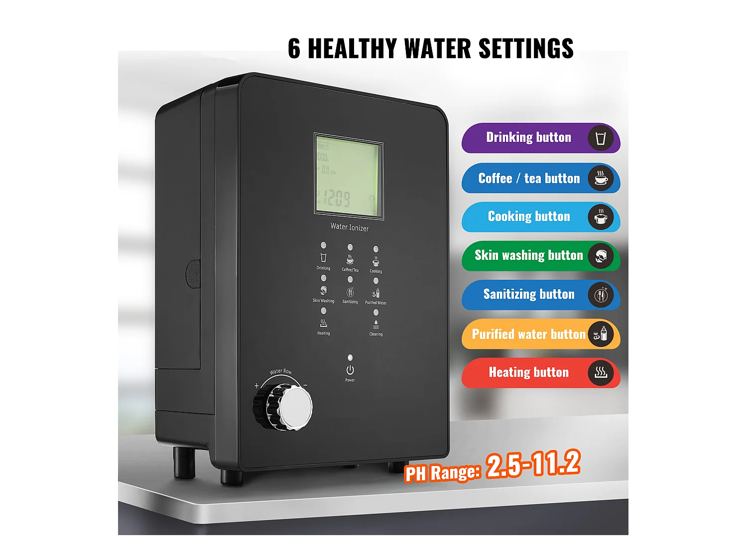 Machine de Purification d'Eau Alcaline Ioniseur SucceBuy, PH3-11.2, 9000L, LCD à Commande Tactile